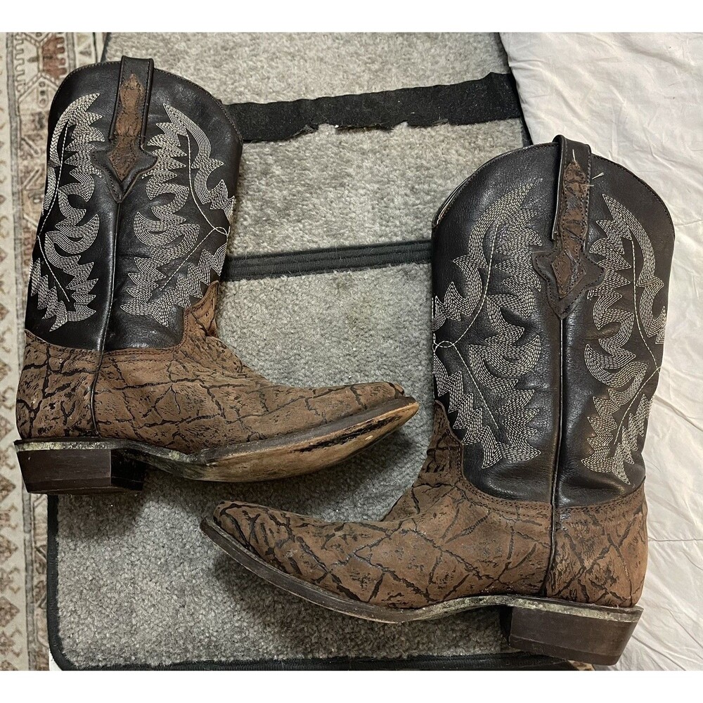 El Presidente Brown Elephant Print Genuine Leather Western Cowboy Boots Sz 8.5